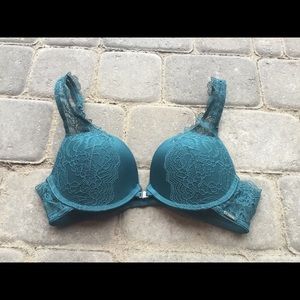 Turquoise bra with a front closure